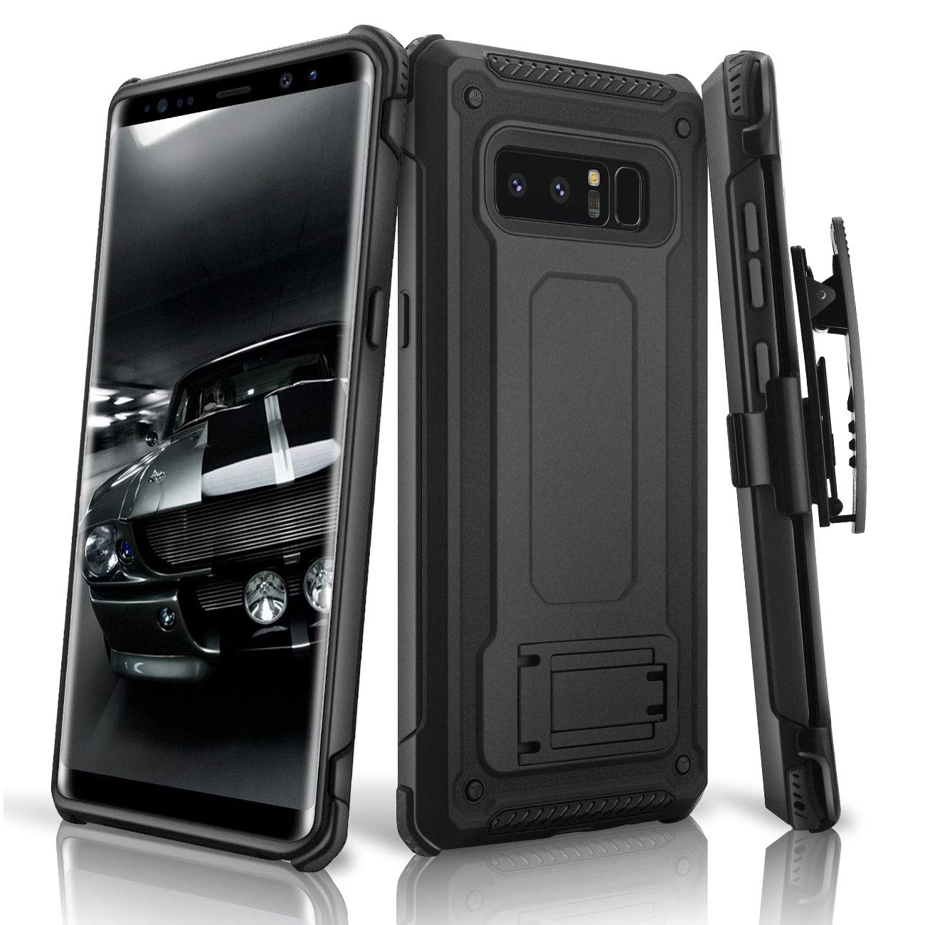 Galaxy Note 8 case, eSamcore Full Body Protection Shockproof Case Cover with Rugged Heavy Duty Holster Clip Kickstand [WITHOUT Built-in Screen Protector] for Samsung Note 8 2017 [BLACK]