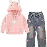 Peacolate 3-7T Spring Fall Little Girls 2pcs Clothing Set Knit Sweater and Embroidered Jeans