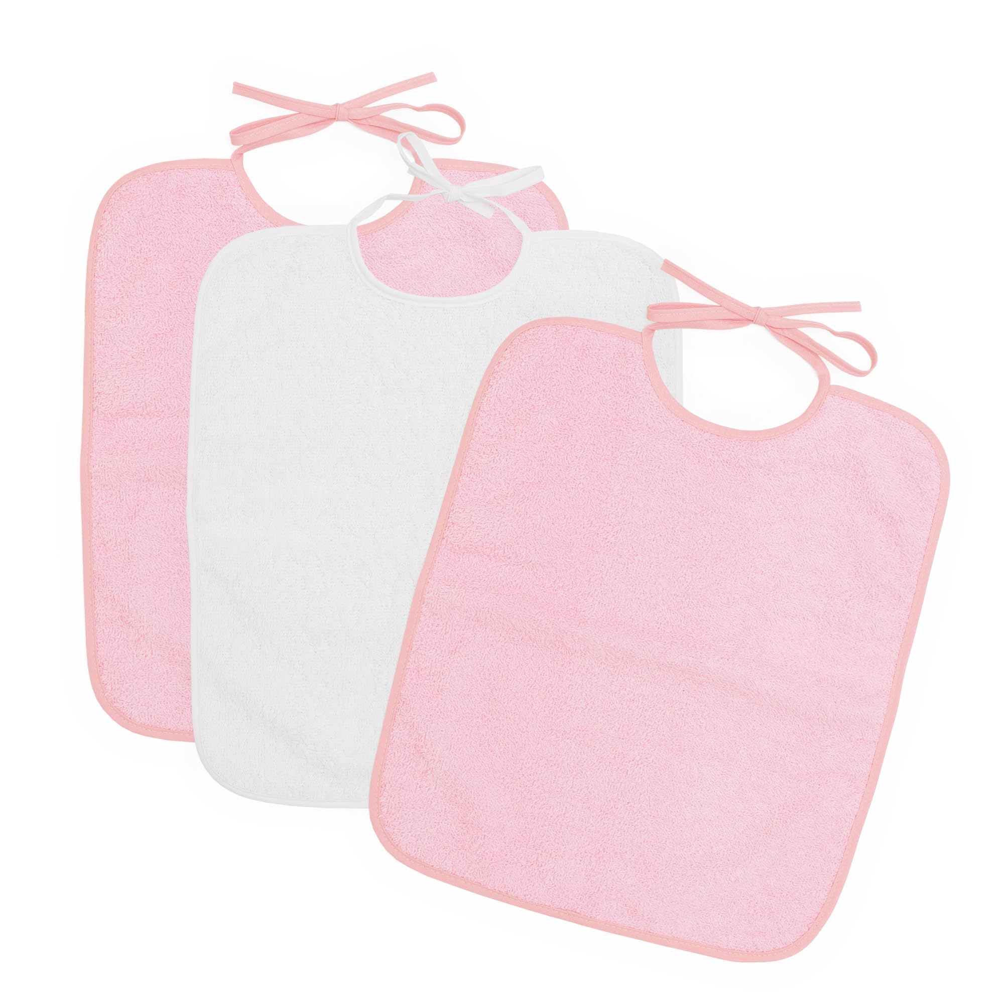 Ti TIN Waterproof Bib 33 x 36 cm 90% Cotton 10% Polyester Bib for Babies from 1 Year Old with Buckle Fastening Tie No Plastic Plain (White and Pink) - 320gsm, pink, 33x36cm