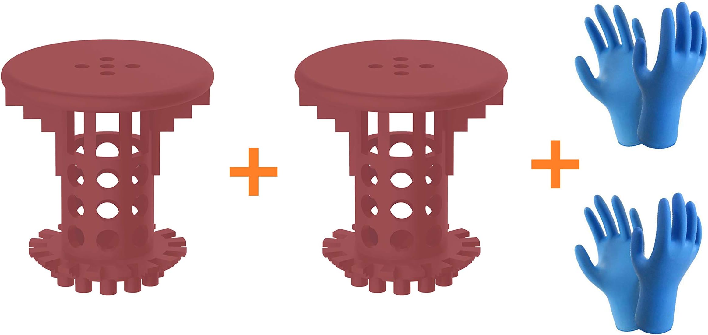 Tub Drain Hair Catcher 4 in I,Included 2 Hair Catcher 2 pair Gloves Bathtub Shower Drain Protector Hair Snare/Trap, Match Standard Drain Sizes from 1.46" to 1.6" (red)