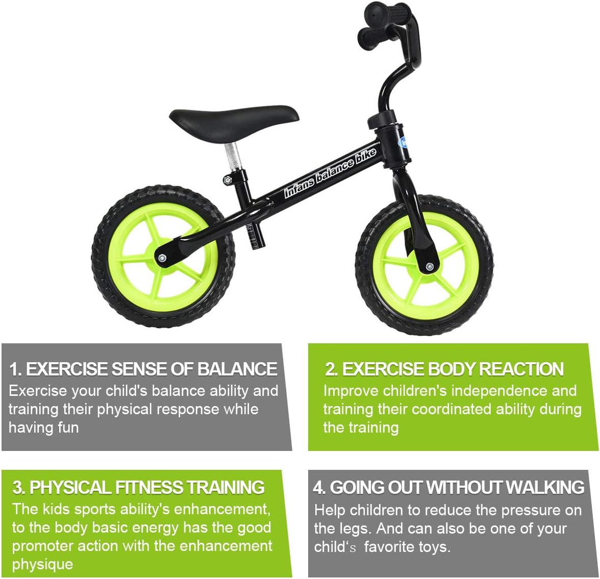 INFANS Kids Balance Bike, Toddler Running Bicycle, Seat Height Adjustable, Non-Slip Handle (Black): Sports & Outdoors