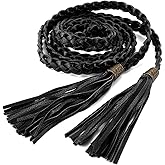 CHIC DIARY Women's Tassel Braided Rope Belt PU Leather Waist Belt Thin Woven Boho Waistband For Dress Jeans