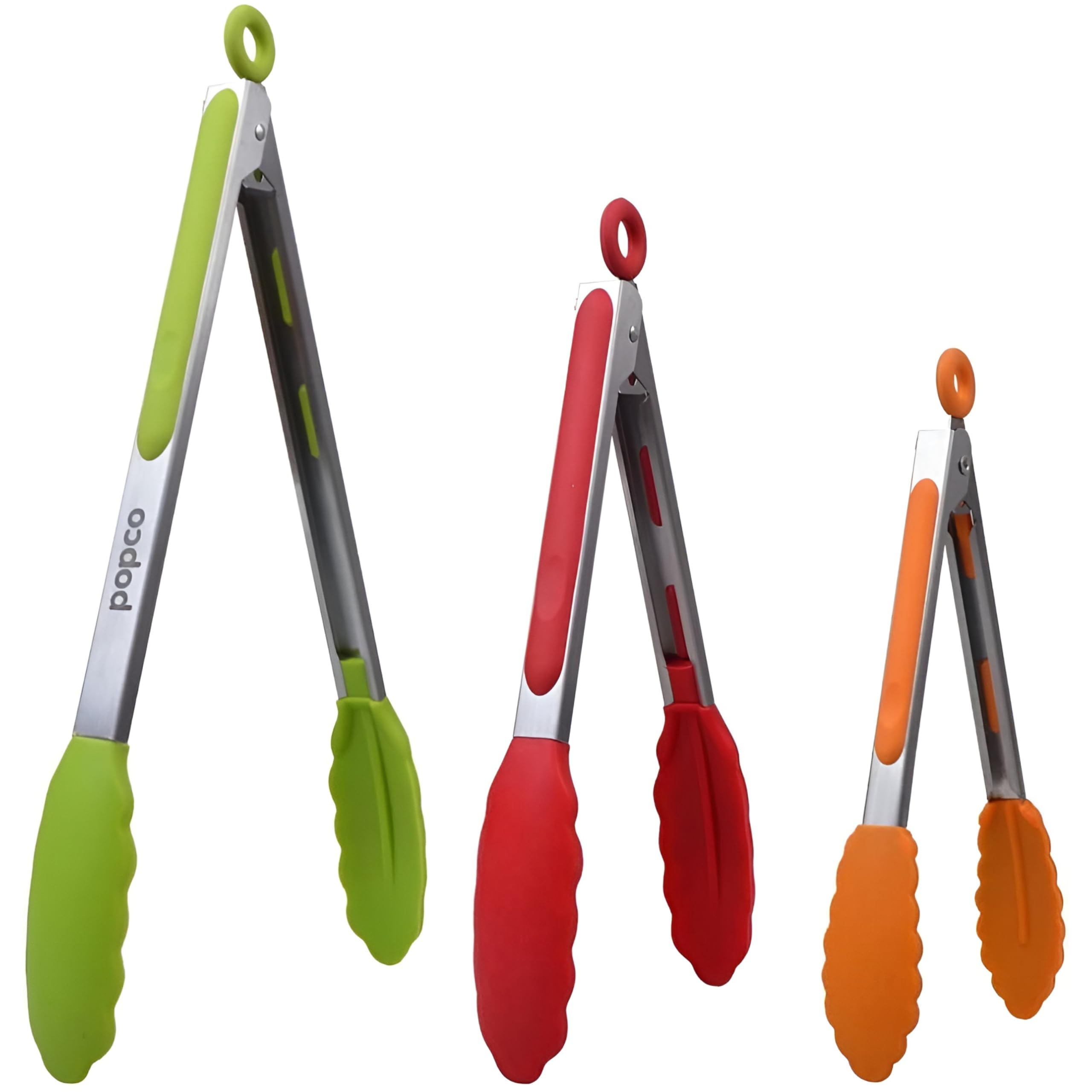 Photo 1 of Popco 3-Piece Kitchen Tongs Set – Stainless Steel Heat Resistant Silicone Tips, Strong Comfort Grip, 3 Sizes (7, 9, 12 Inch), Non-Scratch, Dishwasher Safe, for Cooking, BBQ, Salad