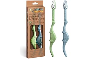 ANPEI ROARex Vegan Kids Toothbrush | Dino Design | Biodegradable & Compostable Natural Plant-Based Toothbrush | Dinosaur Theme | 1% for The Planet