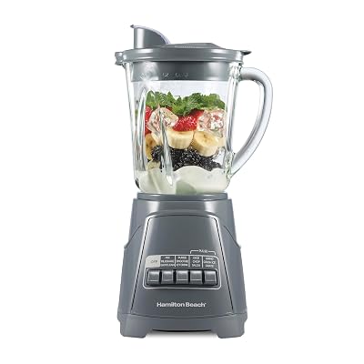 Hamilton Beach Power Elite Wave Action Blender For Smoothies, 40 Oz Glass Jar, 12 Functions Including Puree, Crush Ice, 700 Watts, Grey (58153J)