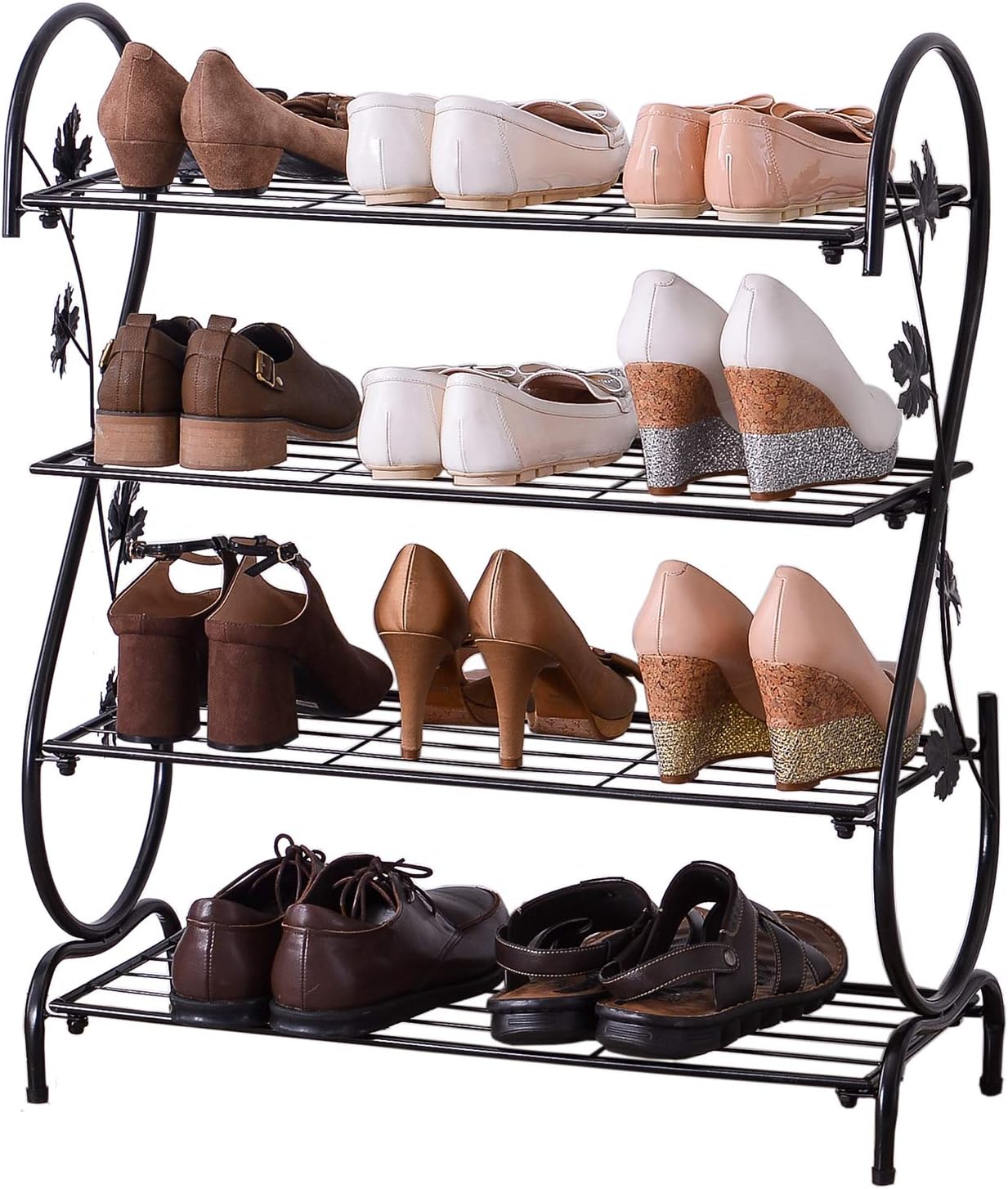 AcornFort® S-212 4 Tiers 12 Pairs FULL METAL Black S Shape Shoe Rack Shoe Organiser Shelf Hold Stand