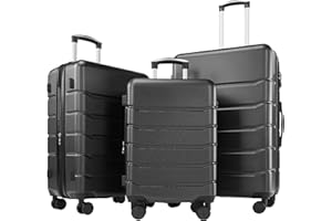 OLIXIS 3-Piece Luggage Set, 20/24/28 Inch Hardside Suitcases with Spinner Wheels, Lightweight ABS Hard Shell Travel Luggage, TSA Approved Lock, Expandable Carry-On & Checked Luggage–Black