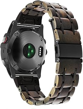 TRUMiRR 26mm Reloj de Pulsera de Madera y Acero Inoxidable Pulsera para Garmin Fenix 5X,Fenix 3