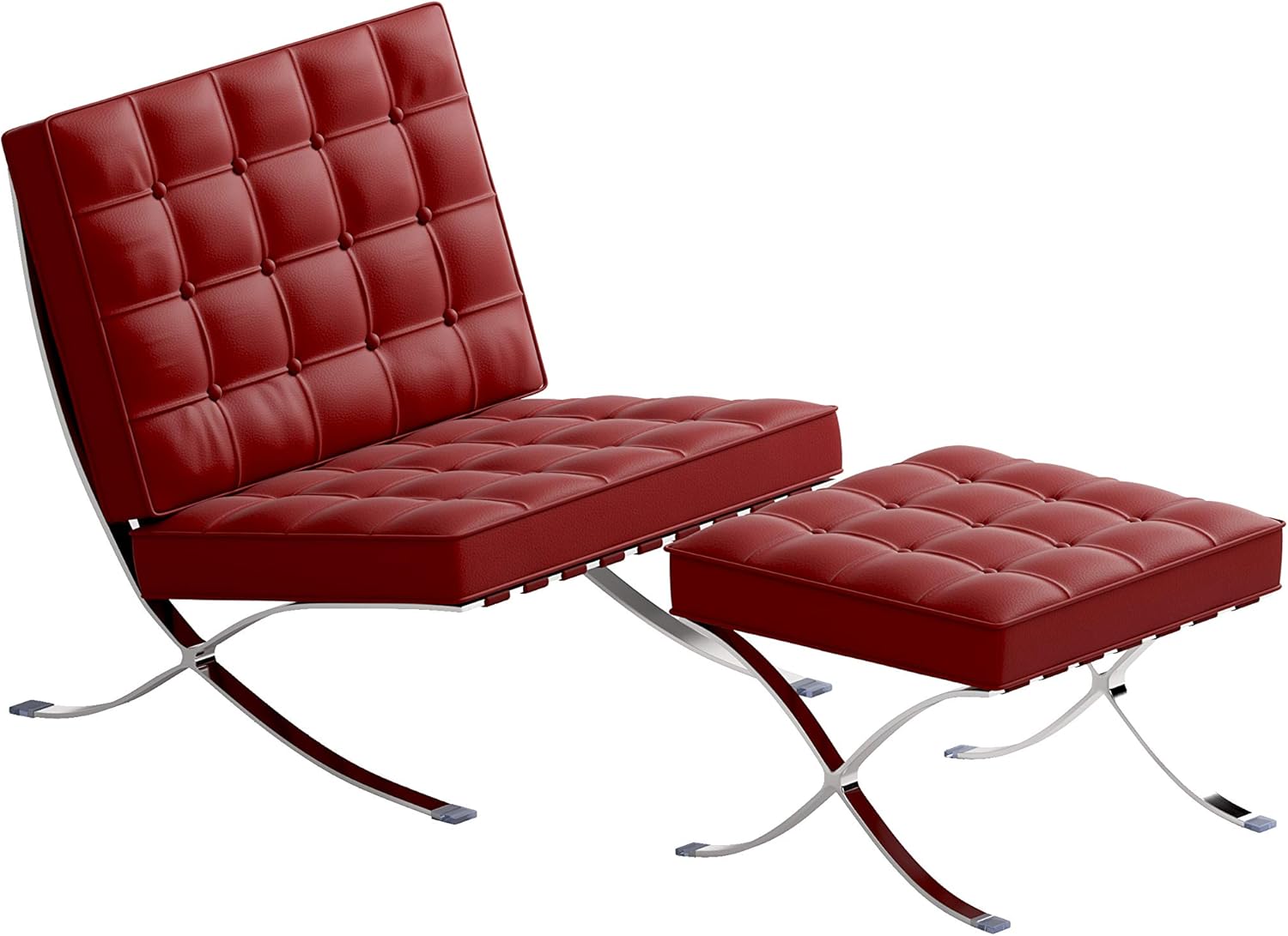 Deosung Barcelona Chair Genuine Leather Chair With Ottoman Reproduction Barcelona Chair Stainless Frame Accent Chair Darkred Amazon In Home Kitchen