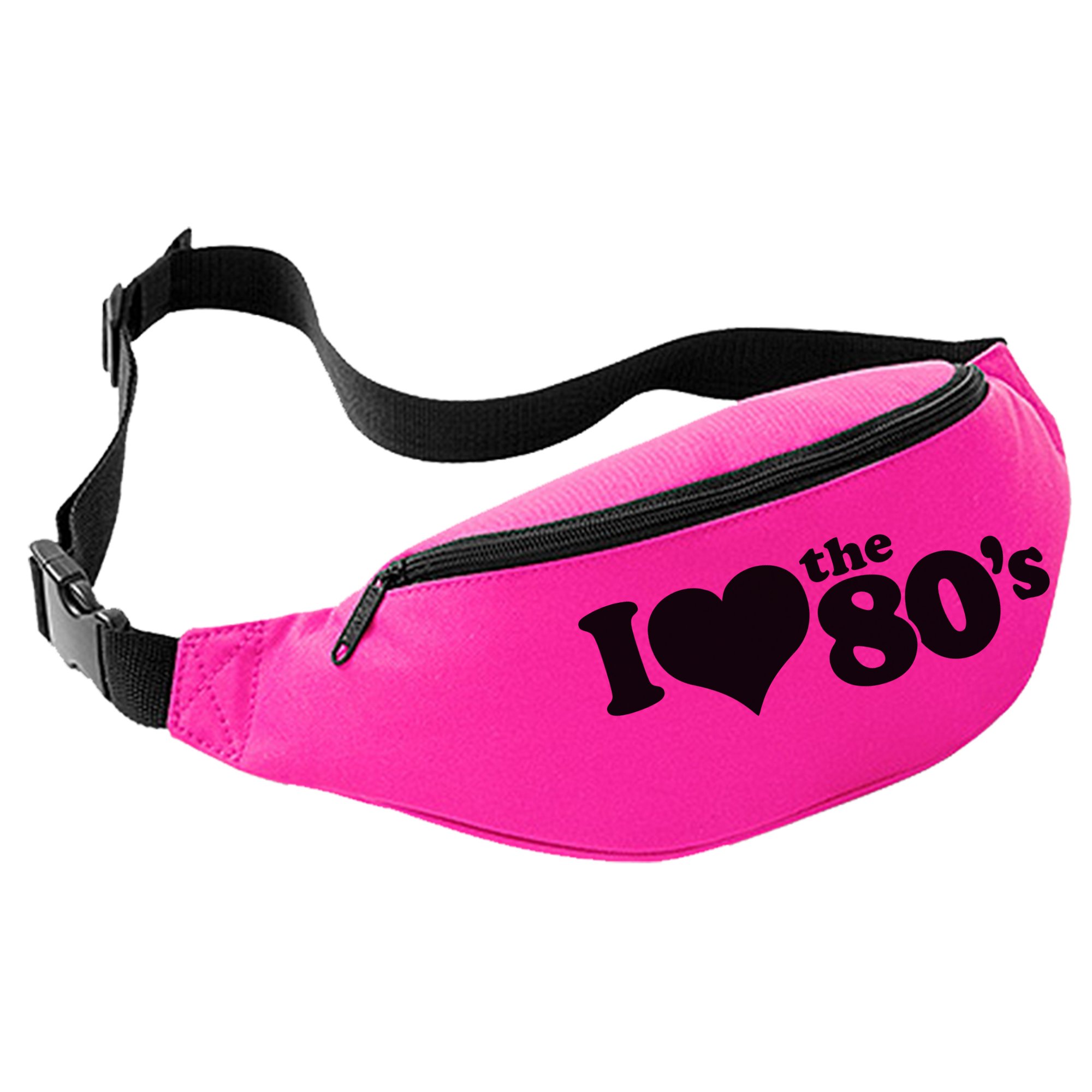 I Love the 80's Bum Bag (Pink with Black Print)(Size: One size)