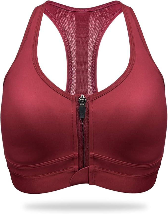 WingsLove Women's High Impact Sports Bra Wirefree Front Closure Zip