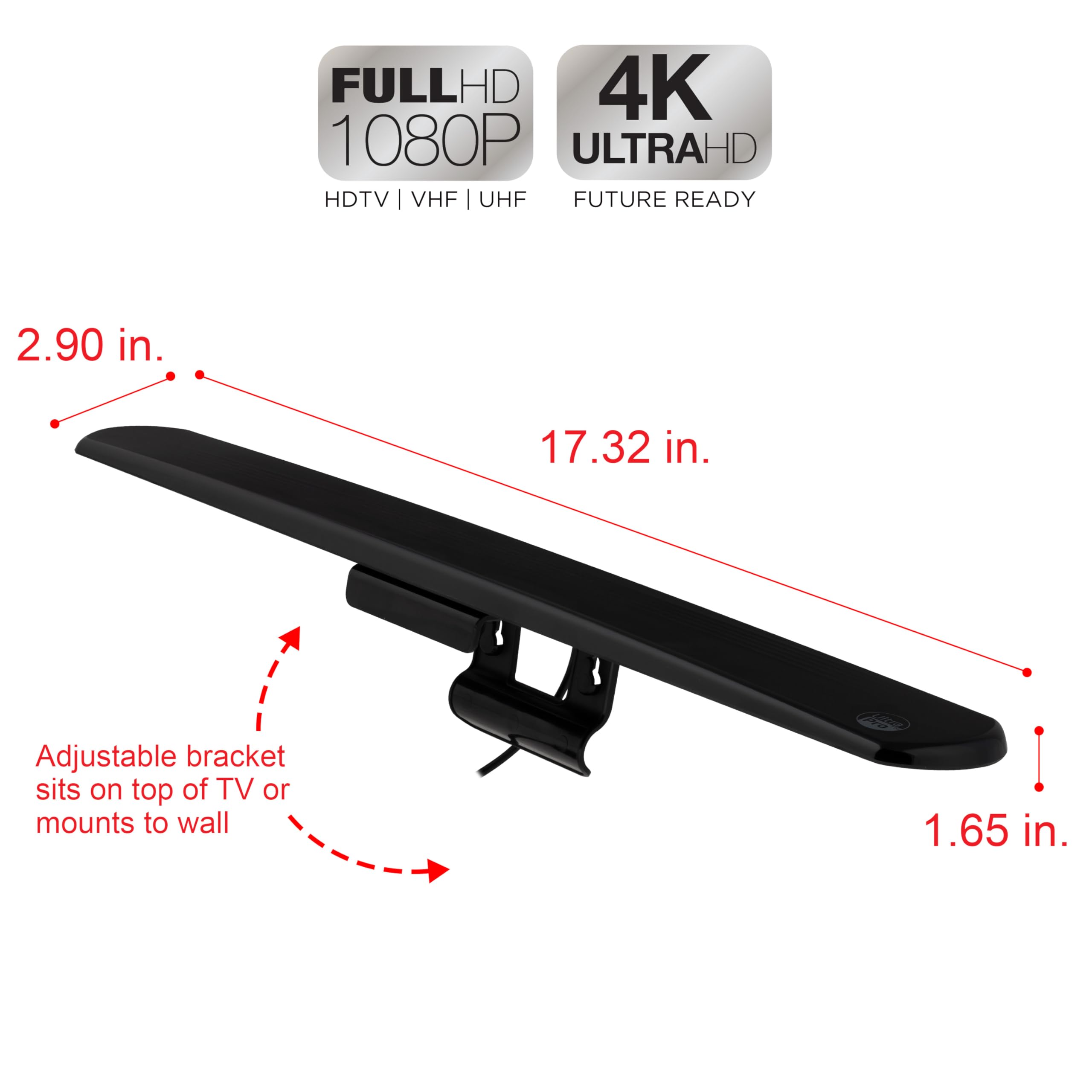 UltraPro Hover Digital TV Antenna Indoor for Smart TV, Long Range HD Local Channels, Easy Mount on Top Design, Supports 4K 1080P HDTV VHF UHF, 360° Reception, 83713