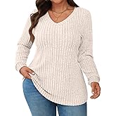 WYNNQUE Womens Plus Size Tops Long Sleeve V Neck Shirts 2025 Fall Fashion Tunic Sweaters Dressy Casual Winter Clothing