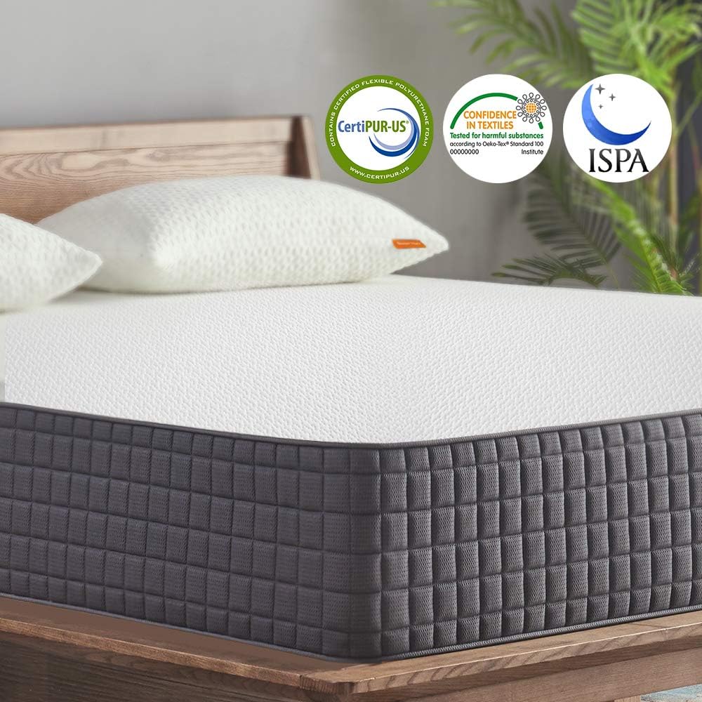 Sweetnight SN-M002-K Breeze 12 Inch King Size Mattress Medium Firm, Ventilated Memory Foam Mattress for a Deep Sleep, Supportive & Pressure Relief, White Gray: Furniture & Decor