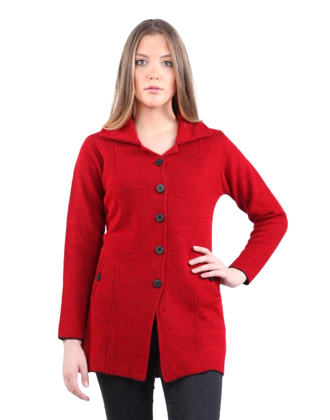montrex acro wool winter long coat for women, girls (red)