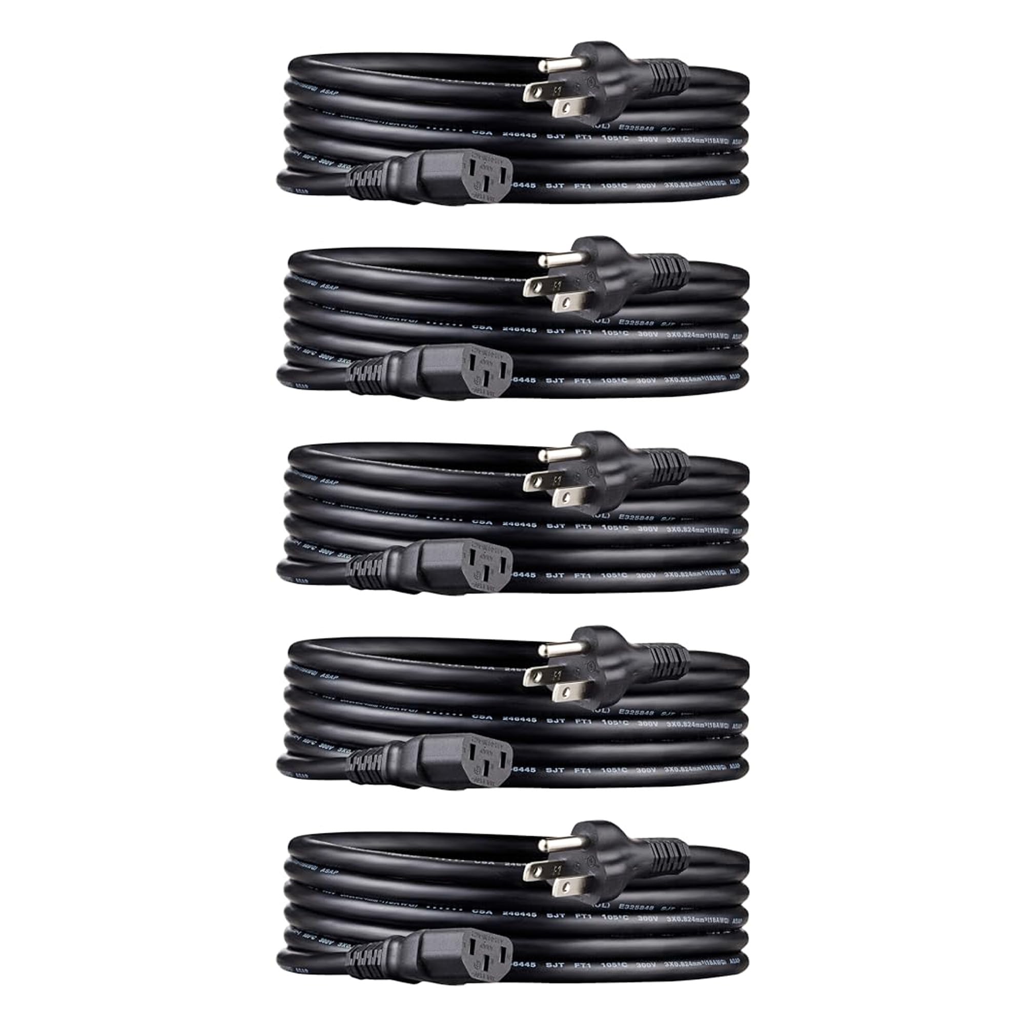 Amazon Basics PC Power Cord, 10 feet, 5-Pack, AC