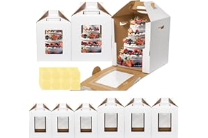 Mcfleet 6 Pack Tall Cake Box for Tier Cake with Window 2 Sizes 10x10x12 & 12x12x14 Inch, Disposable Large Layer Bakery Carrier with Handle - Bakery Safe Transport Box for Wedding, Birthday, Party