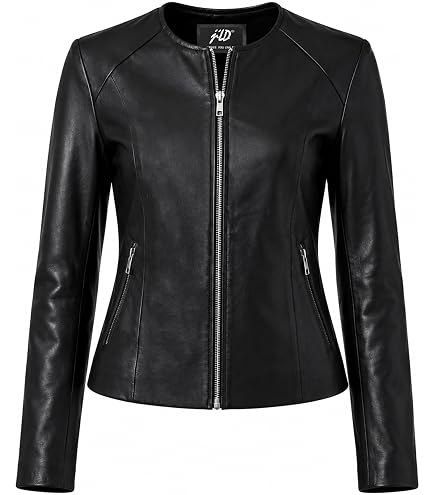 Captain Cory 100% Leather Jacket for Women - Collarless Deep Neck