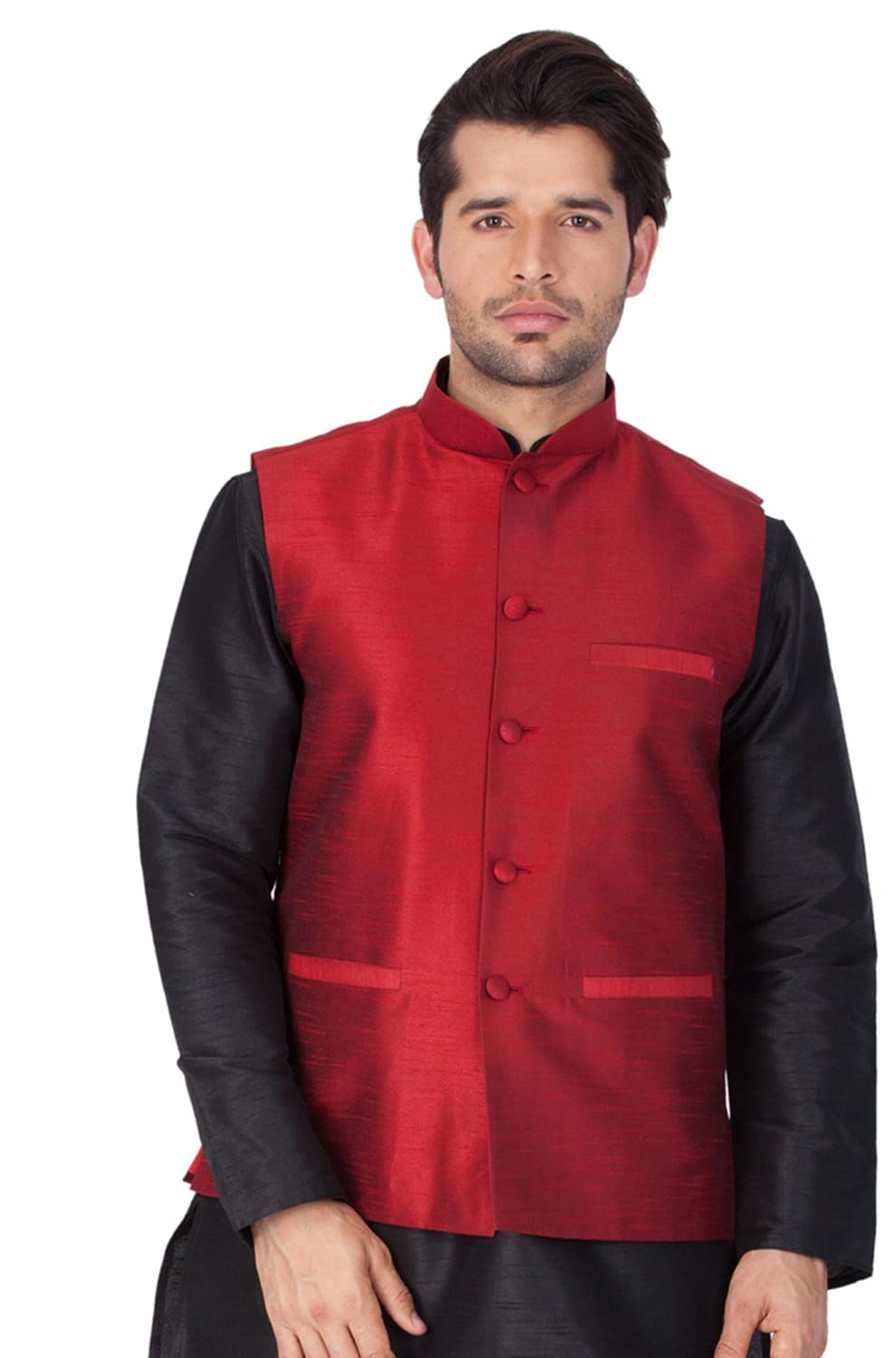 vastramay mens cotton blend nehru jackets (maroon_vasmjma001)