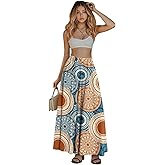 Zhangruoheng Oil Painting Printed Women's Long Maxi Skirt Elegant Pleated High Waisted A-Link Long Maxi Skirt for Party, Work