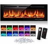 GarveeLife 50 Inch Smart WiFi Electric Fireplace, Wall Mounted | Enjoy Realistic 3D Flames, Crystal Ember Bed, 1500W Heat, Alexa Control, Timer and Remote for a Cozy Home Ambiance
