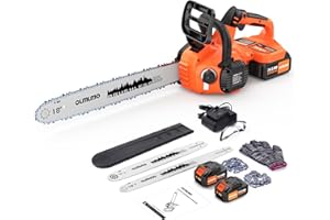 Olmlmo CS1800 18-Inch 42-Volt Cordless Chain Saw, 2 X 5000MAH Battery and 2 X Charger, Built-in Oilier System, Battery Power Chainsaw