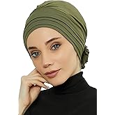 Aisha's Design Instant Turban Head Wraps for Women, Combed Cotton Scarf Lightweight Pre tied Hijab with Back Rose Detail