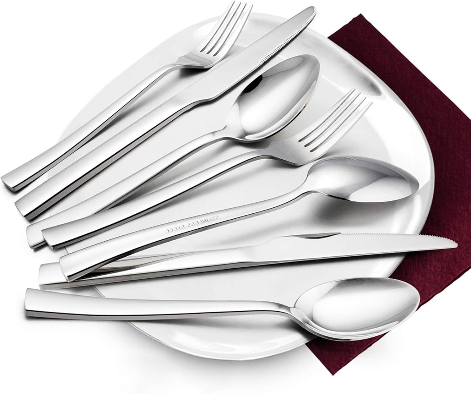 53-Piece Silverware Set, HaWare Solid Stainless Steel Modern Elegant Flatwa...