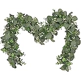Dolicer 2 Packs 6FT Artificial Eucalyptus Garland, Faux Greenery Garland Fake Vines Hanging Silver Dollar Eucalyptus Leaves for Wedding Backdrop Arch Table Wall Party Home Decor