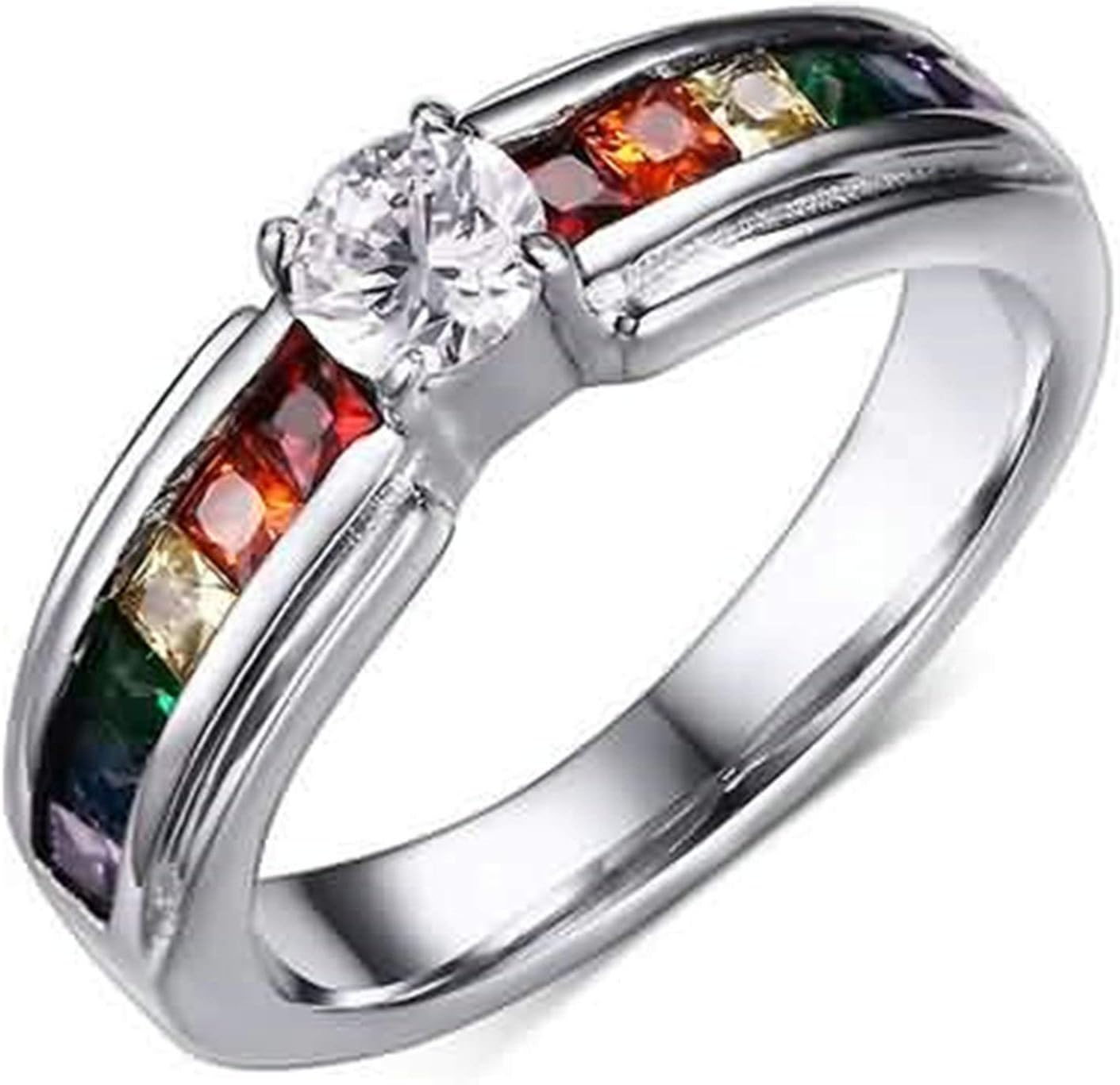 MoAndy Anniversary Ring Stainless Steel Women Engagement Rings Colorful Square CZ