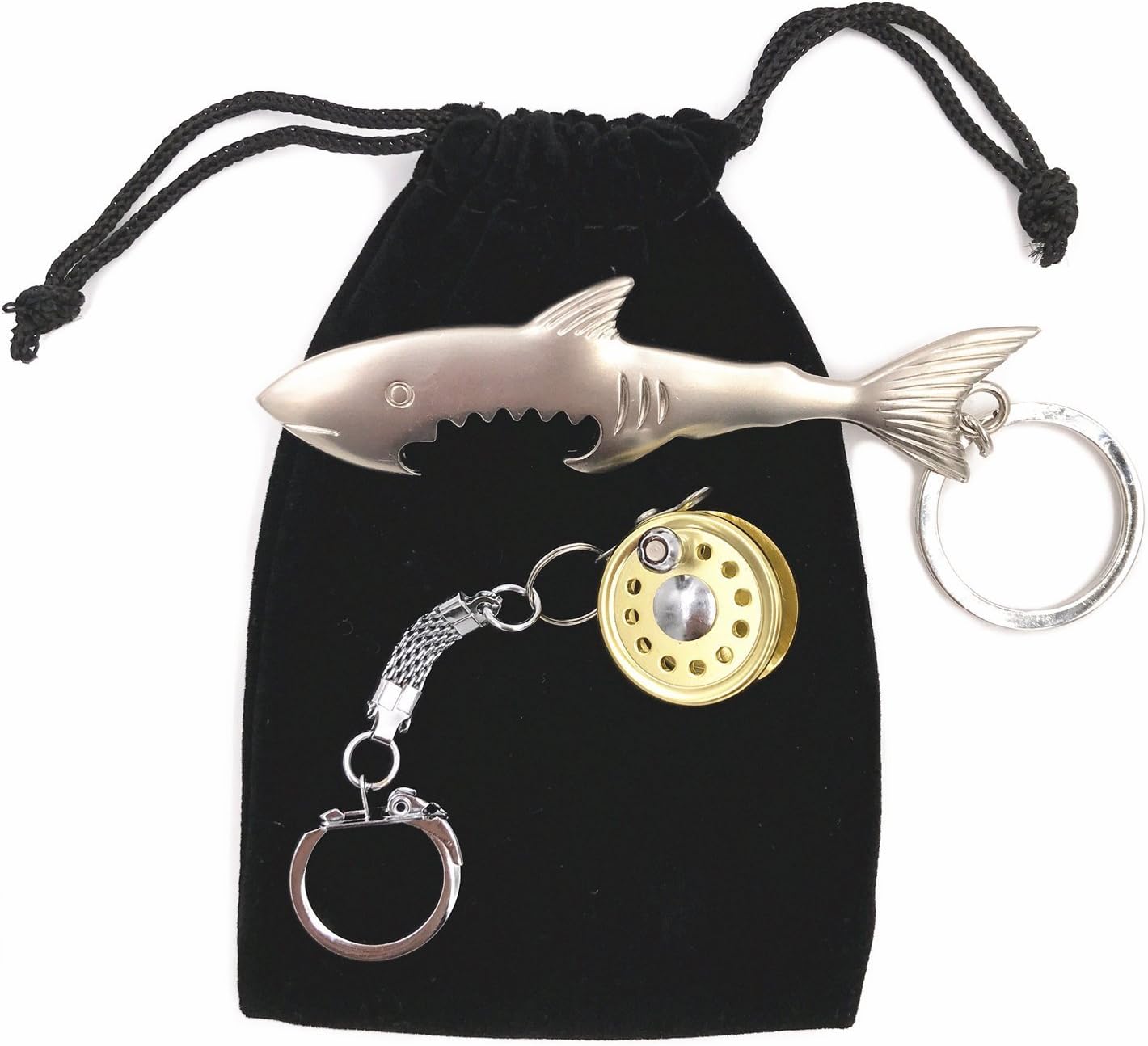 MilepetusFishing Reel Keychain and Fish Style Beer Opener Keychain Cool Beer Keychain Opener Key Ring Chains, Miniature Fishing Gift for Anglers