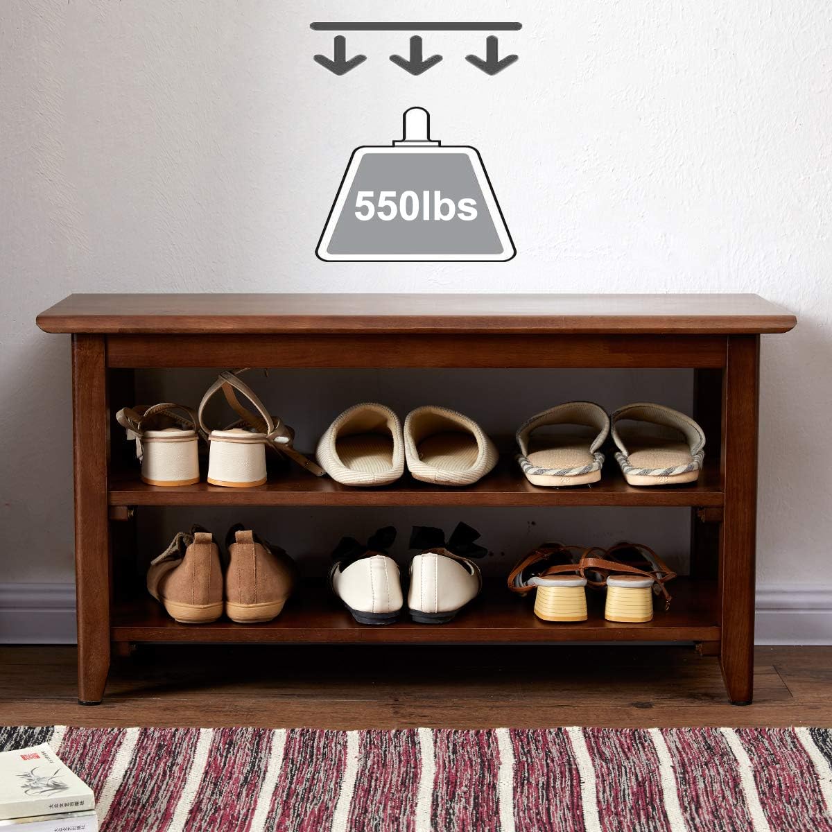 ACRO Storage Bench Wooden Shoe Bench Rustic Solid Wood Entryway Bench (Brown,23.6"): Kitchen & Dining