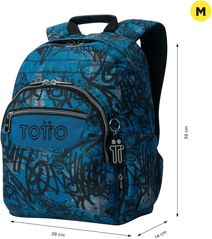 - Mochila escolar, modelo de elásticos, mochila média, capacidade de 15 L, bolso para PC de 14", bolso para garrafa, encosto ergonómico para fluxo de ar, alças em S confortáveis, Urban Graph Print
