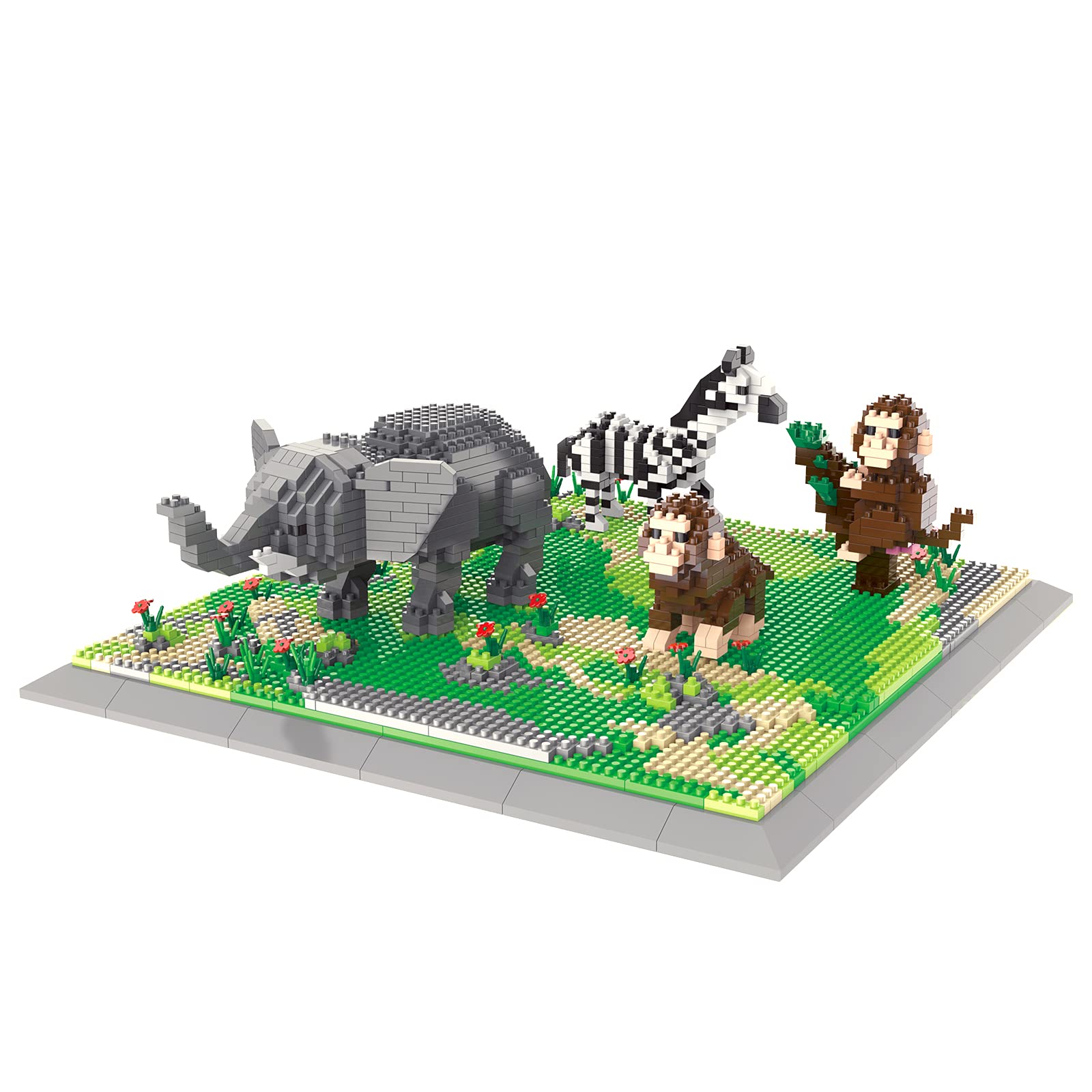 Larcele Mini Building Blocks Animal Set, DIY Micro 3D Building Toy Bricks,1980 Pieces KLJM-04(Elephant, Monkey, Zebra)
