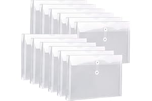 FANWU Plastic Legal Size Expandable Envelopes with String Tie Closure, 1-1/4" Expansion, Side Load, Clear File Folders Poly Project Paper Documents Organizer for Office School Home 12 Pack