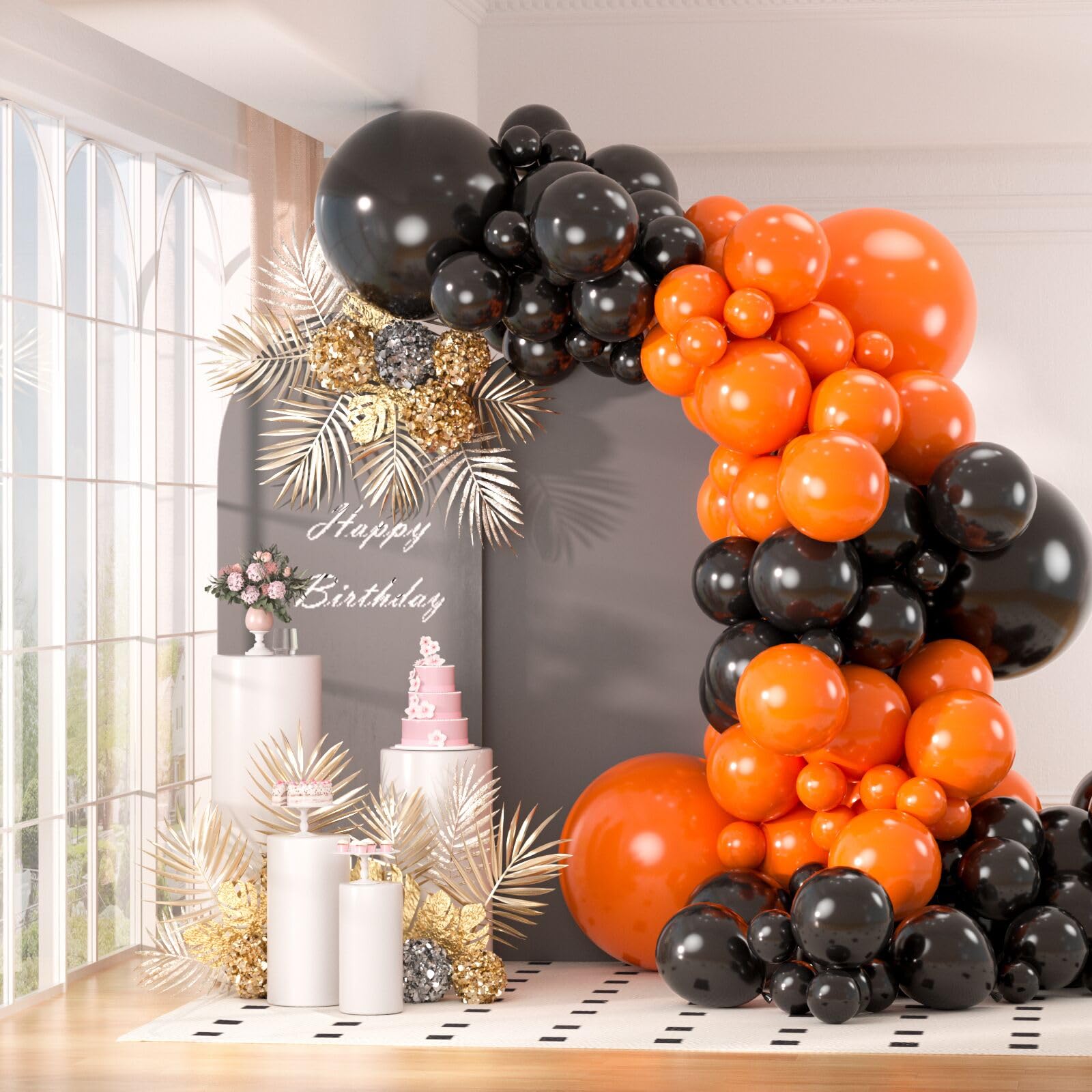 Photo 1 of 130pcs Black and Orange Balloons Garland Arch Kit, 18 12 10 5 Inch Different Sizes Pack Latex Balloon for Birthday Graduation Halloween Party Decoration
