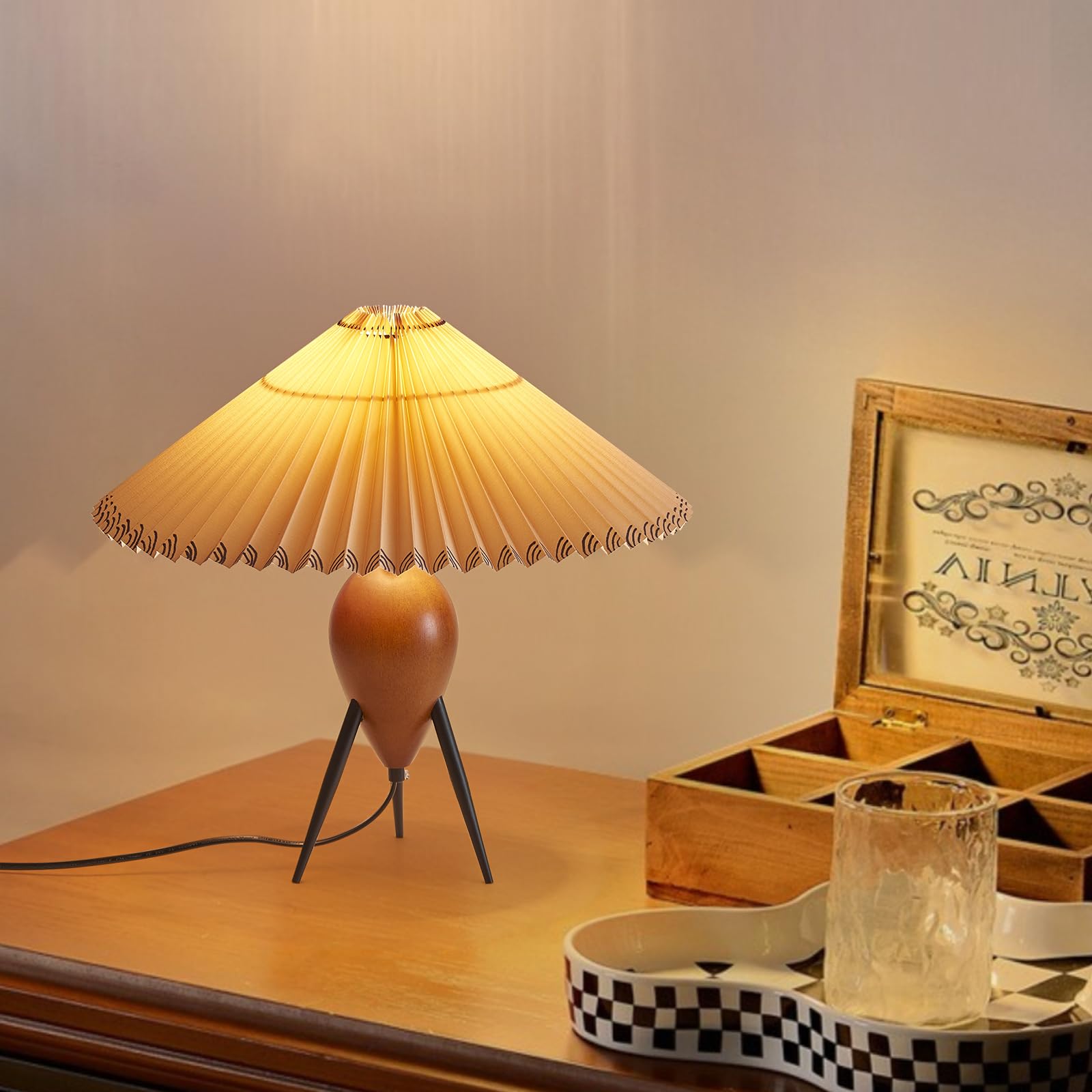 Photo 1 of Fetason Modern Red Wood Cute Table Lamp Desk Lamp for Living Room Bedroom Home Office, Bedside Nightstand Farmhouse Antique Rustic Industrial Decorative End Table Lamp for Entryway Passway Side Table