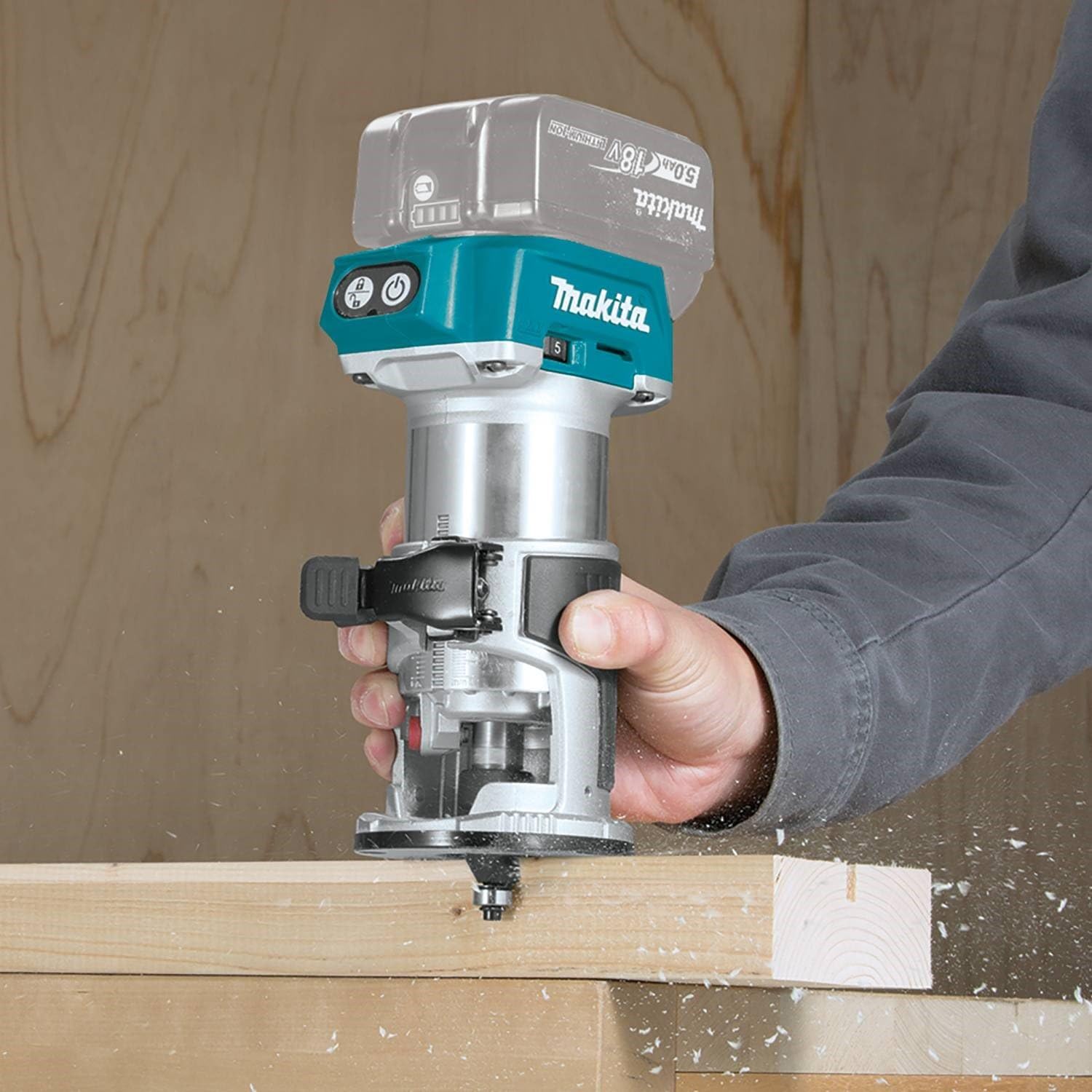 Makita DRT50ZX4 18V Li-Ion LXT Brushless Router Trimmer - Batteries and Charger Not Included, Blue - Image 4