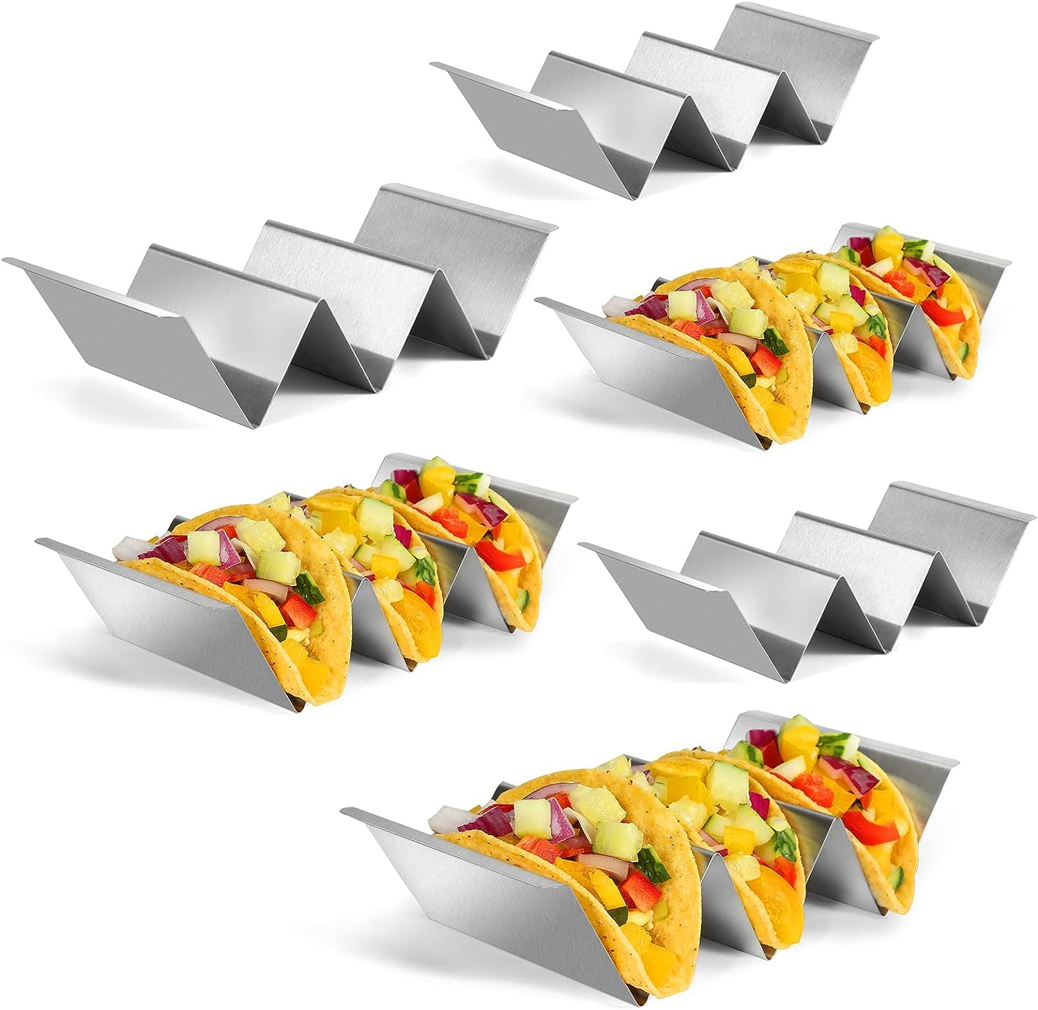 MEETOZ Taco Holders Set of 6, Stainless Steel Taco Holders, Taco Stand Each Can Hold 2 or 3 Tacos, Perfect for Taco Tuesday and Mexican Fiesta Parties, Oven Safe for Baking, Dishwasher and Grill Safe