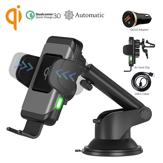 Wefunix Fast Wireless Charger Auto Handyhalterung Qi Ladestation KFZ mit Automatisch-Klemmarm, 7,5W Schnelles Laden für iPhon