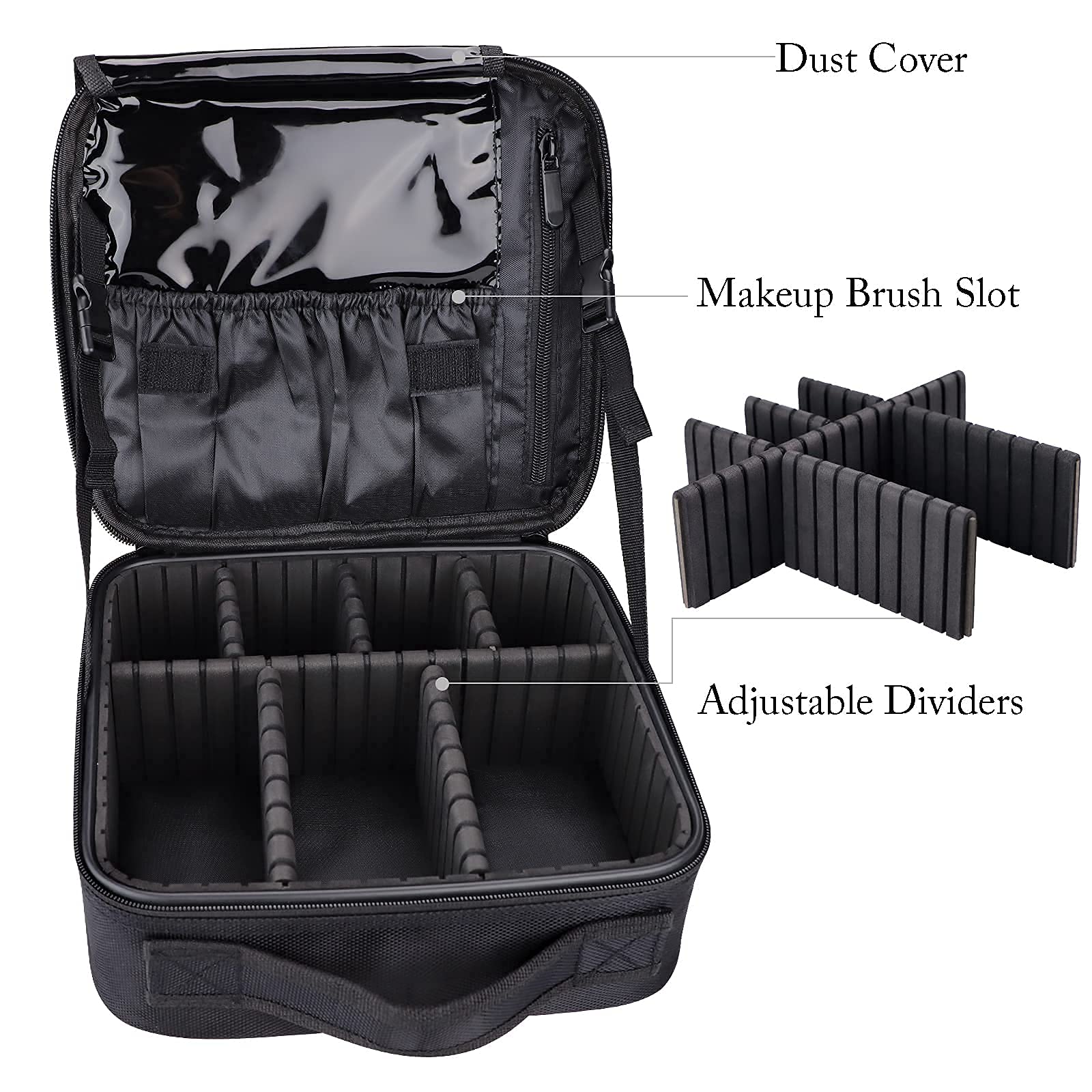 gzcz Travel Makeup Bag,Portable Makeup Case for Women,Professional Cosmetic Train Case Organizer Artist Storage Bag With Adjustable Dividers Brushes Toiletry Jewelry Digital Accessories