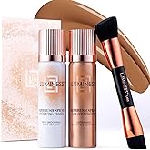 LUMINESS Airbrush Spray Silk Foundation Starter Kit - Tan - Foundation, Primer & Dual-Sided Angled Buffing Brush - Medium, Buildable Coverage, Anti-Aging Formula Hydrates & Moisturizes