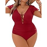 Blooming Jelly Women's Plus Size One Piece Swimsuit Tummy Control Bathing Suit Cute V Neck Maternity Swimwear