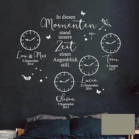 Wandtattoo In Diesen Momenten Stand Unsere Zeit Einen Augenblick Still Mit Wunschdaten M2444 Ausgewahlte Farbe Mittelgrau Ausgewahlte Grosse M 91cm Hoch X 100cm Breit Amazon De Baumarkt In Diesen Momenten Stand Die Zeit Still Wandtattoo