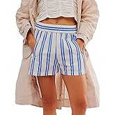 YKR Women Striped Boxer Shorts Y2K Elastic Waist Pajama Bottoms Lounge Shorts with Pockets Sleepwear