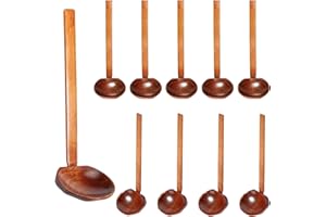 10 Pcs Wood Soup Spoon with Long Handle, Japanese Wooden Ramen Spoons, Large Hot Pot Ladle Long Handle Tortoise Shell Spoon f