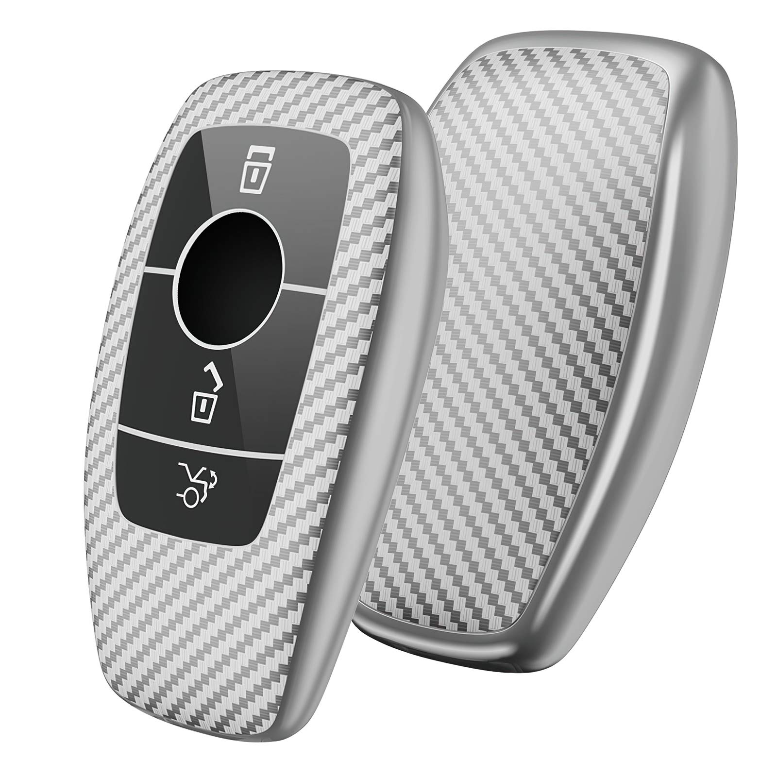 OATSBASF Car Key Cover Compatible with Mercedes Benz,Car Key Box for Benz E Class 2017 S 2018 (Silver-Stripe)