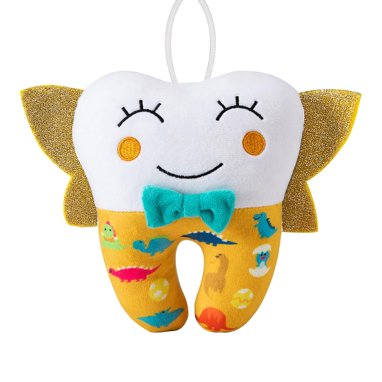 free-space Tooth Fairy Doll Embroidery with Pocket Shiny Wings Crystal Velvet Tooth Fairy Keepsake Boys Girls Gifts (Yellow)