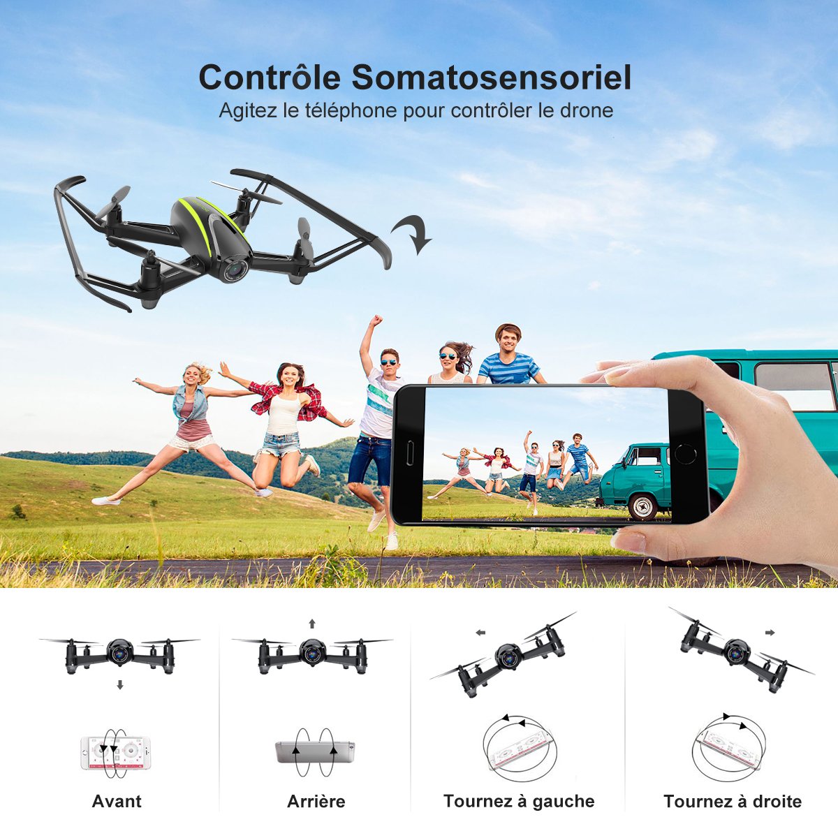 Potensic Drone avec caméra HD, U36W RC Avion 720P caméra, Mode sans Tête, Mode de Restez-Altitude, Fantastiqu Super Grand Angle à 120 degrés Cadeau de la fête(U36)