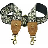 LaViePool Jacquard Woven Purse Strap Replacement Handbag Strap Crossbody Guitar Style Cowhide Genuine Leather Ends Embroidered(Olive Green)